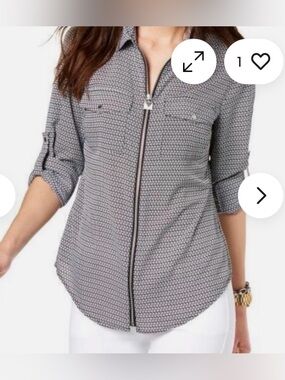 Michael Michael Kors Zip Up Top Chiffon Long Roll Tab Sleeves Utility